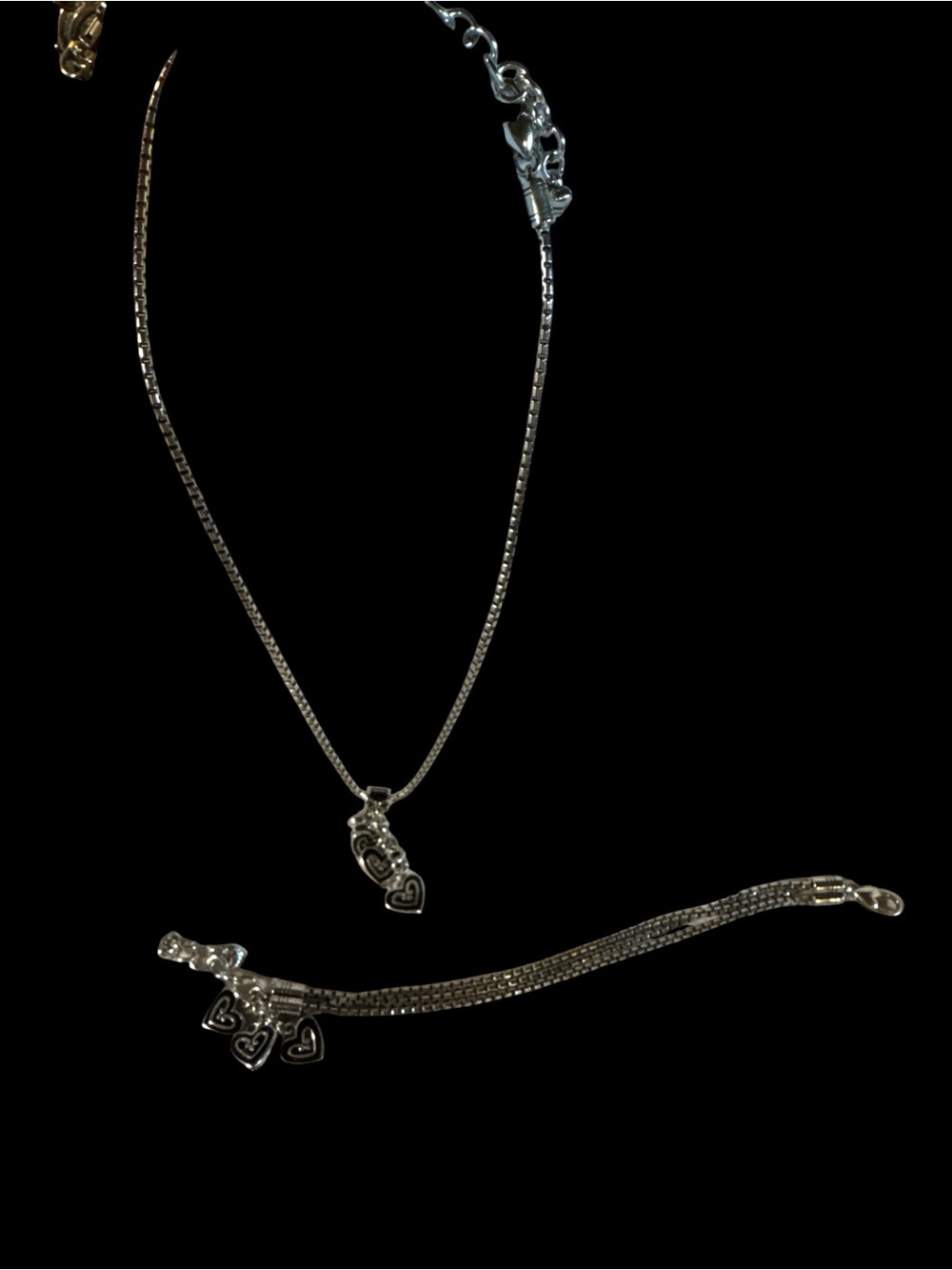Brighton Silver 4 Heart Pendant Necklace & Matching Brighton Bracelet Set